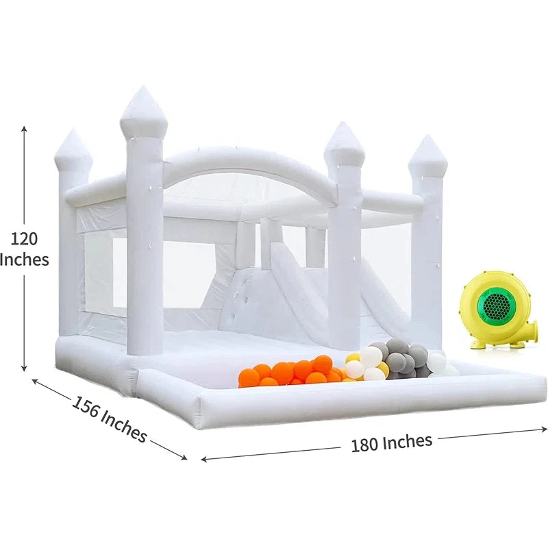 15FT PVC White Bounce House With Slide And Ball Pit Large Jumper Bouncy Inflatable Castle For Wedding Birthday Party Decoration