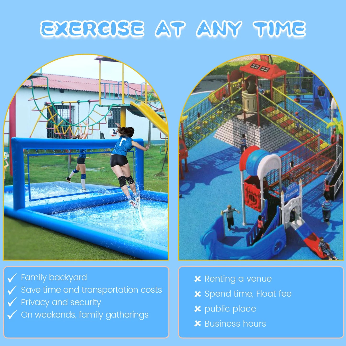 Inflatable Air-Inflated Family Fun Portable Outdoor Volleyball Court for Kids and Adults with 800W Air Blower 10x5x2.1m