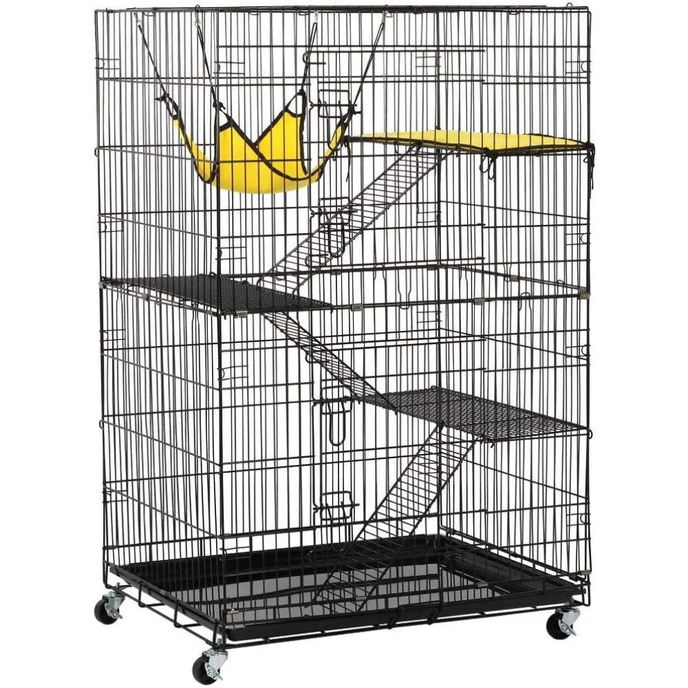 Foldable Kitten Cat Home Cages Leopard Hammock Bed Casters