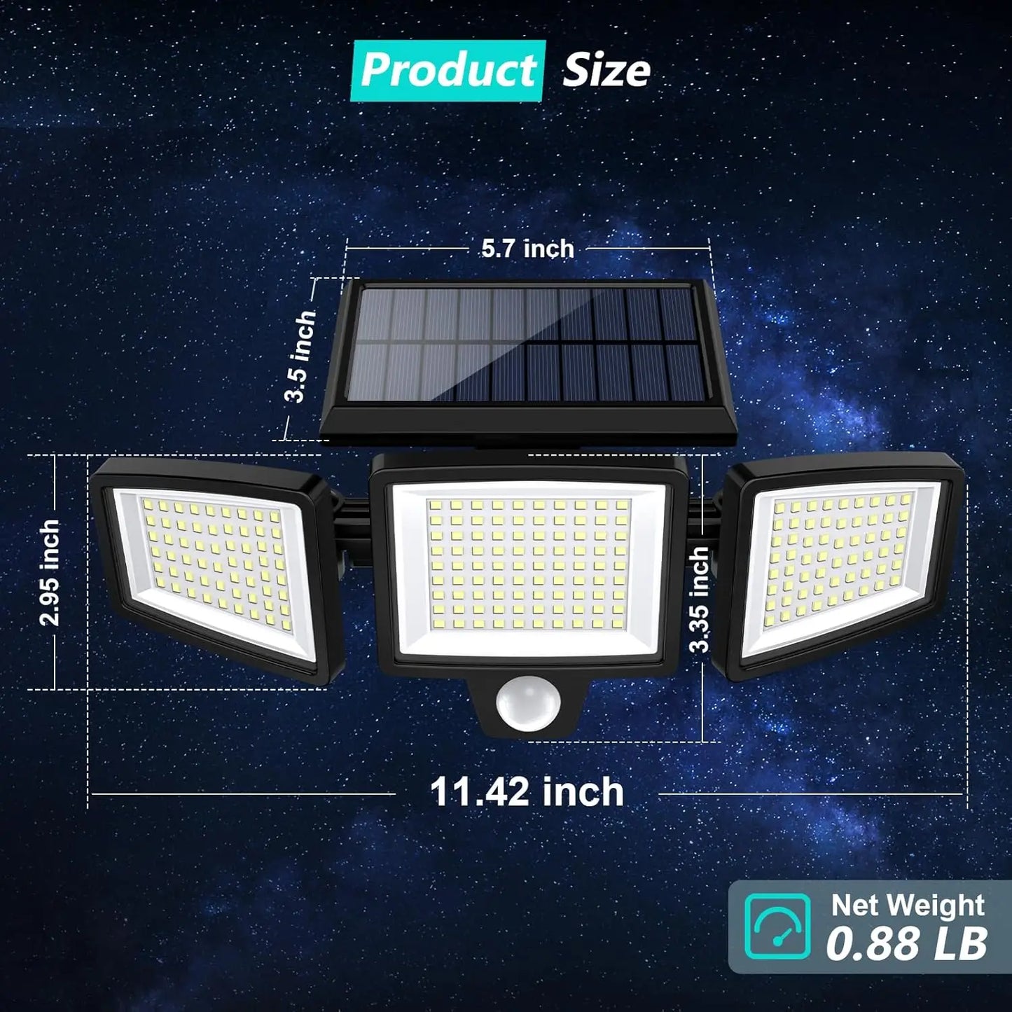 IP65 Waterproof Triple Head Solar Motion Light 210LED