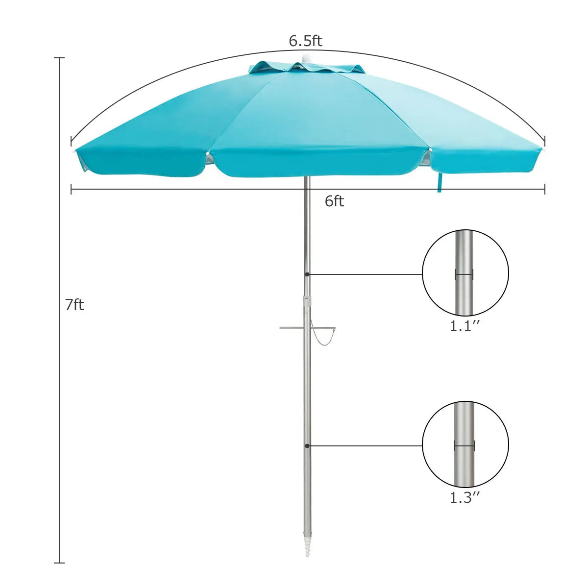 6.5 Ft Patio Beach Umbrella Tilt Aluminum Portable With Bag