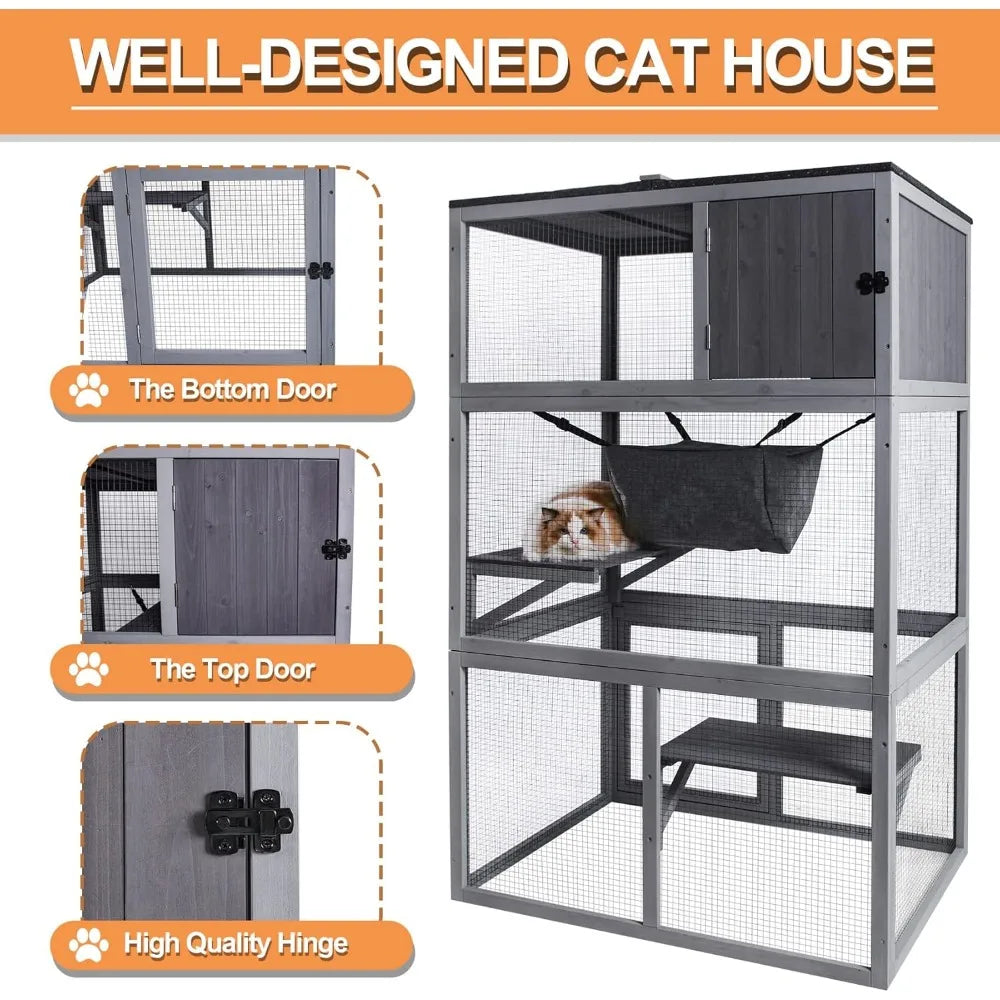 X Zone Pet Catio Wooden Cat House Enclosure Three Floors