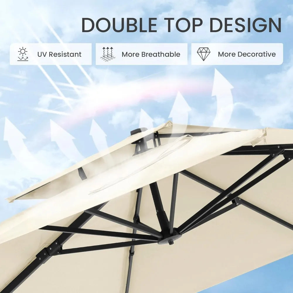 10x10 Ft Cantilever Patio Umbrella With Base Aluminum