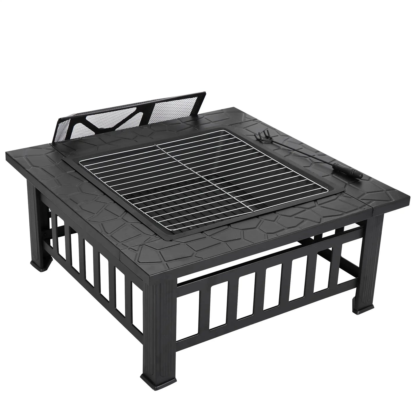 32 Inch Square Outdoor Fire Pit Metal Wood Burning Patio