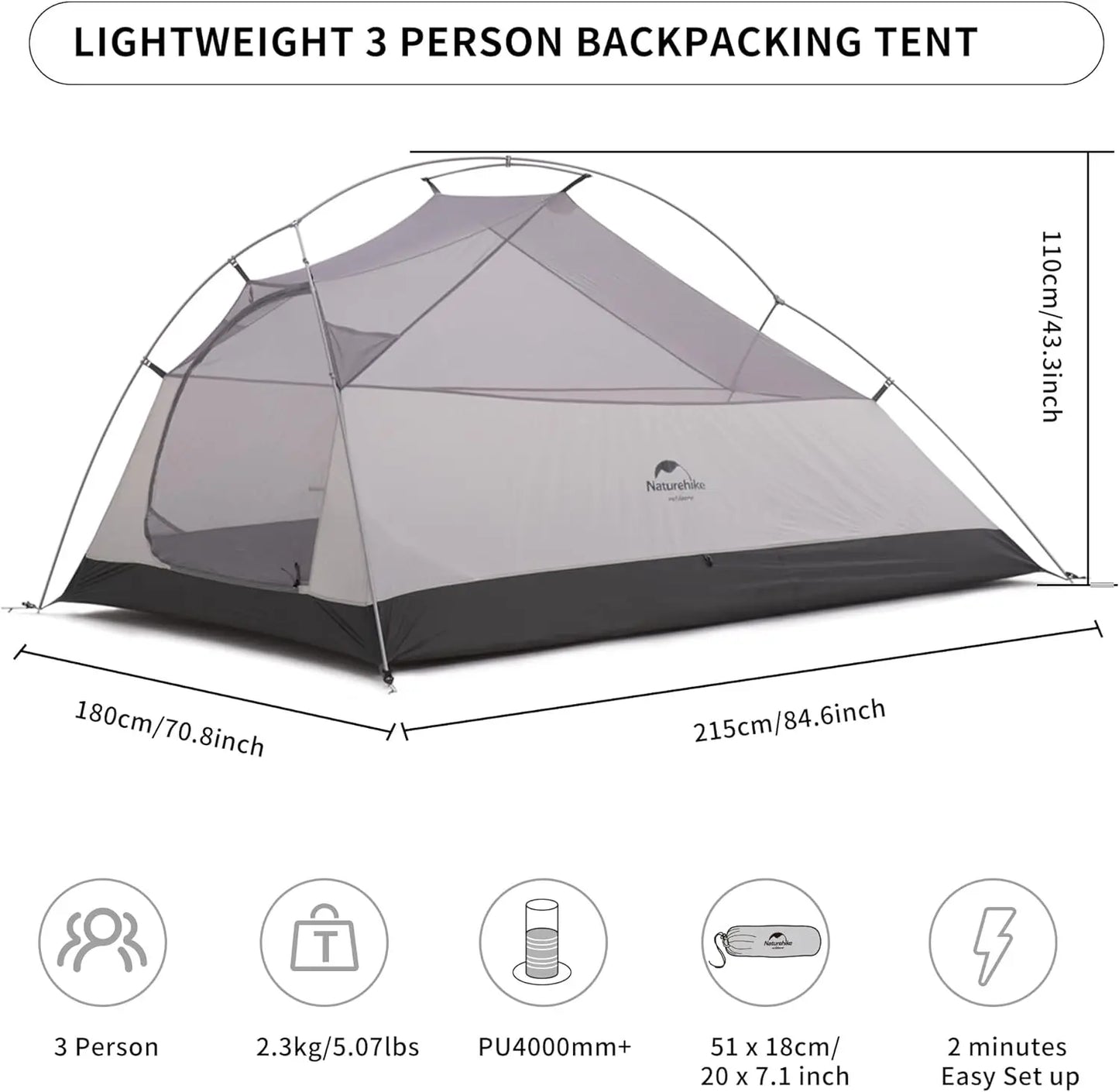 Cloud Up 3 Person Lightweight Backpacking Tent 3 Season
