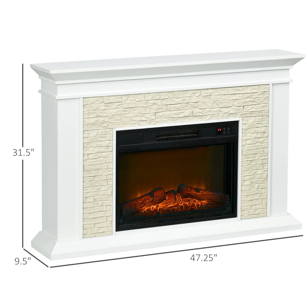 31.5 Inch Electric Fireplace with Mantel 1400W Freestanding Heater White with Remote Control Timer and Overheat Protection