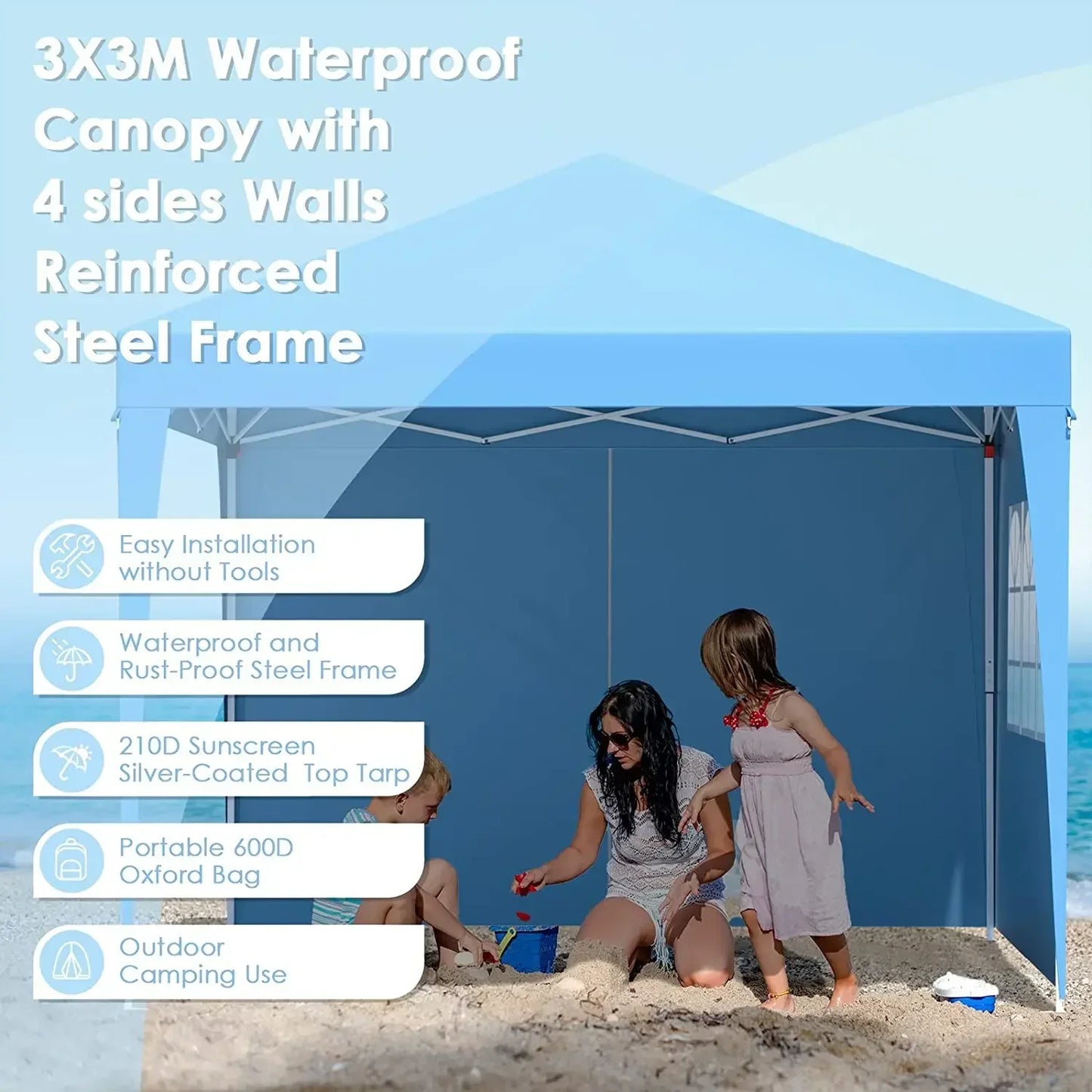 3x3m Sunshade Gazebo Portable Outdoor Rainproof Tent