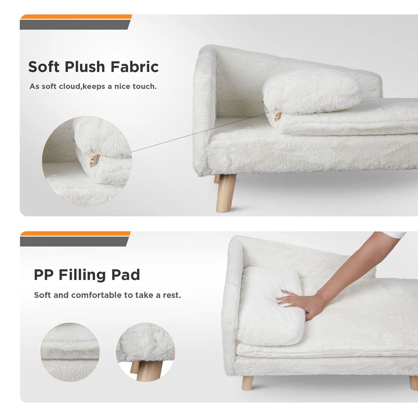 Elevated Pet Bed With Solid Wood Legs Dog Cat L Shape Sofa