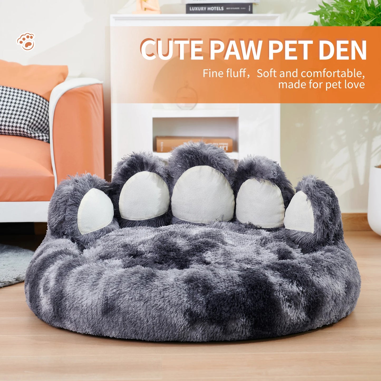 Paw Shape Cozy Dog Bed Warm Fluffy Cushion For Pets