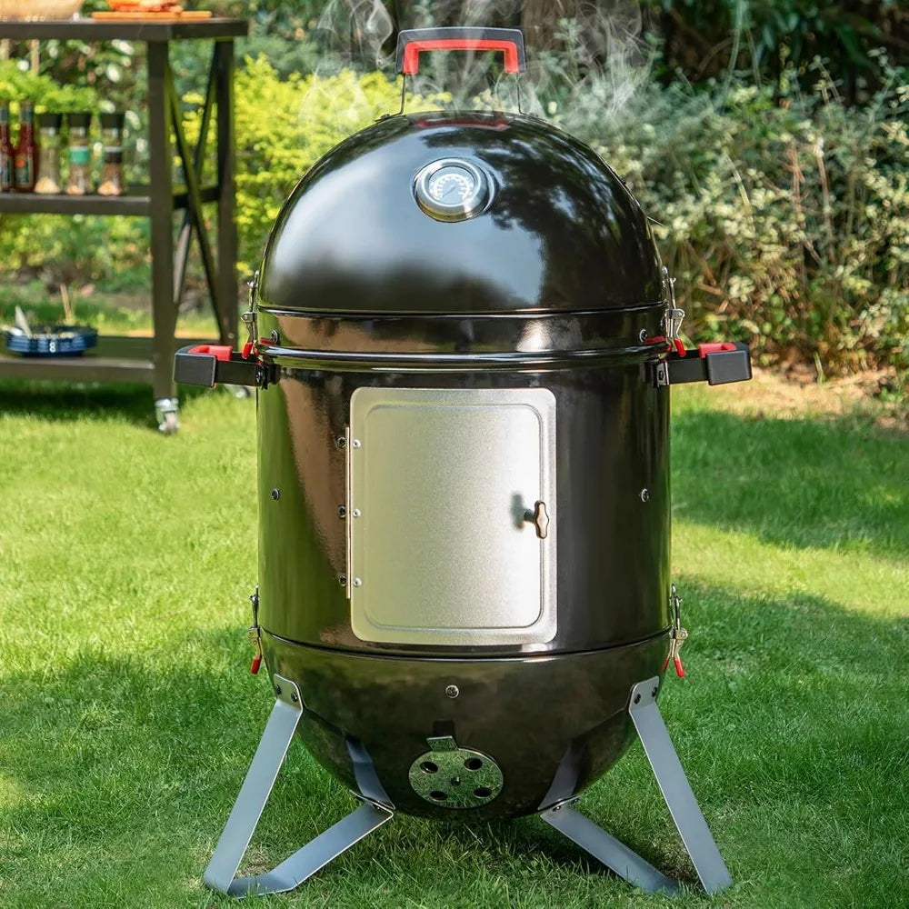 Sophia And William 18 Inch Vertical Charcoal Smoker BBQ Grill With Porcelain Enameled Smoking Chamber And Two Layer Smoking Shelves