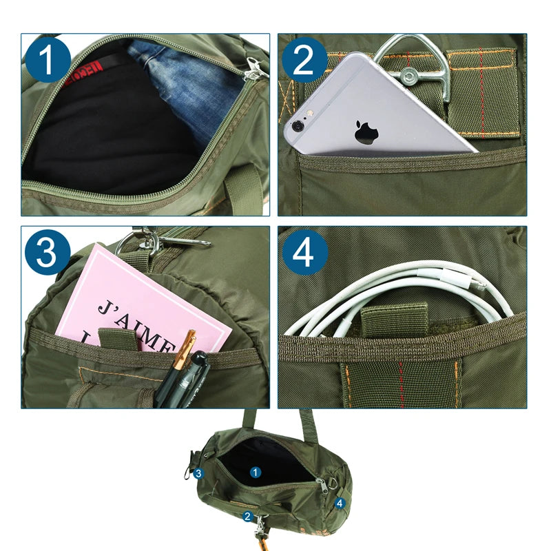 LQARMY Tactical Parachute Sport Duffle Bag 1000D Nylon Waterproof Outdoor Travel Belt Bag Camping Crossbody Bag
