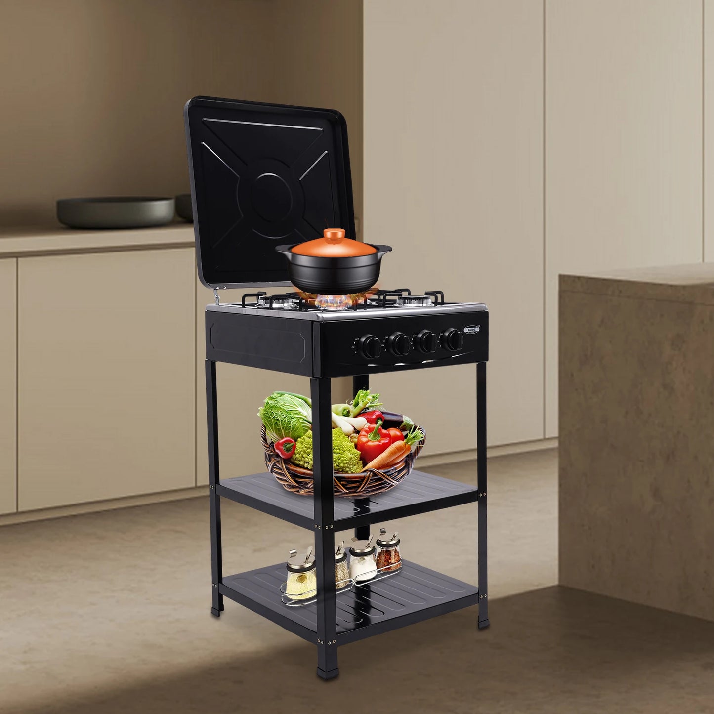 4 Burner Portable Gas Stove With Wind Blocking Cover