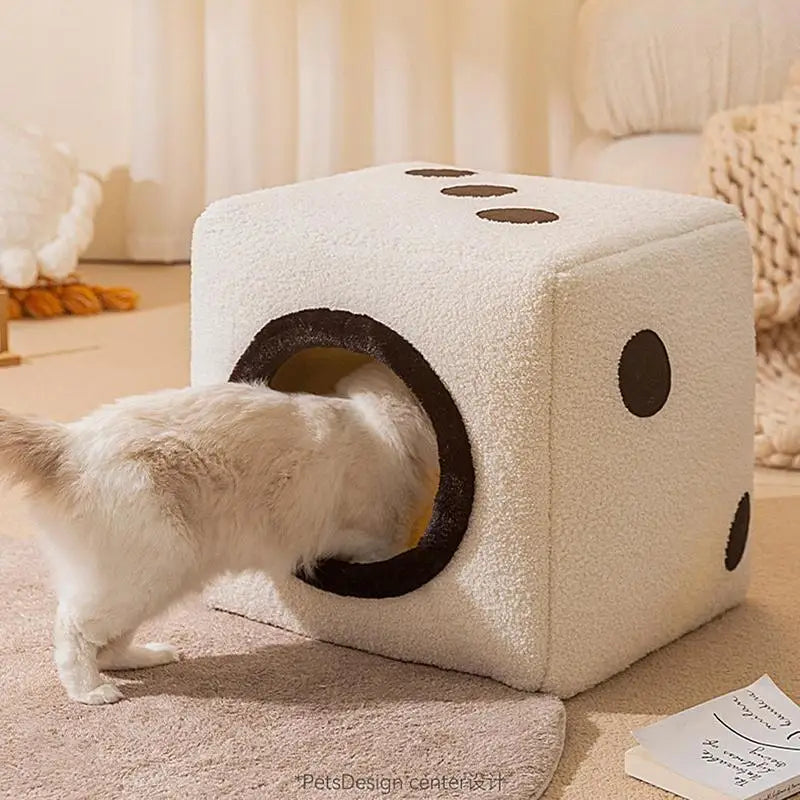 Winter Warm Dice Shape Foldable Cat Bed Cozy Kitten Lounger