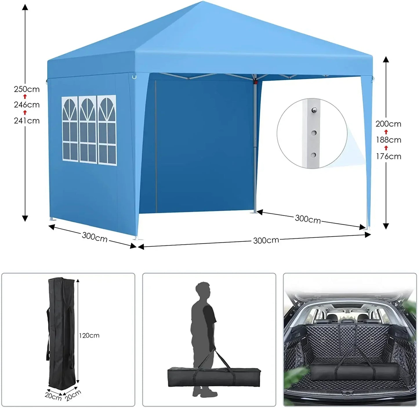3x3m Sunshade Gazebo Portable Outdoor Rainproof Tent