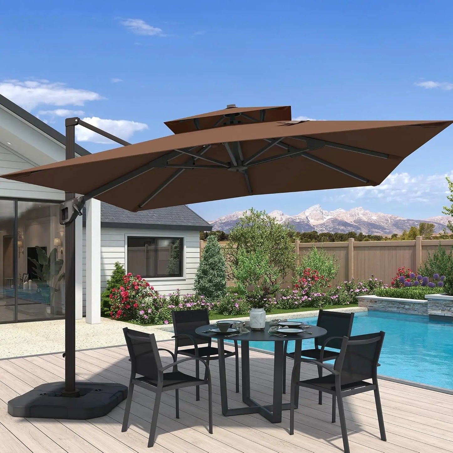 10x10 Ft Cantilever Patio Umbrella With Base Aluminum