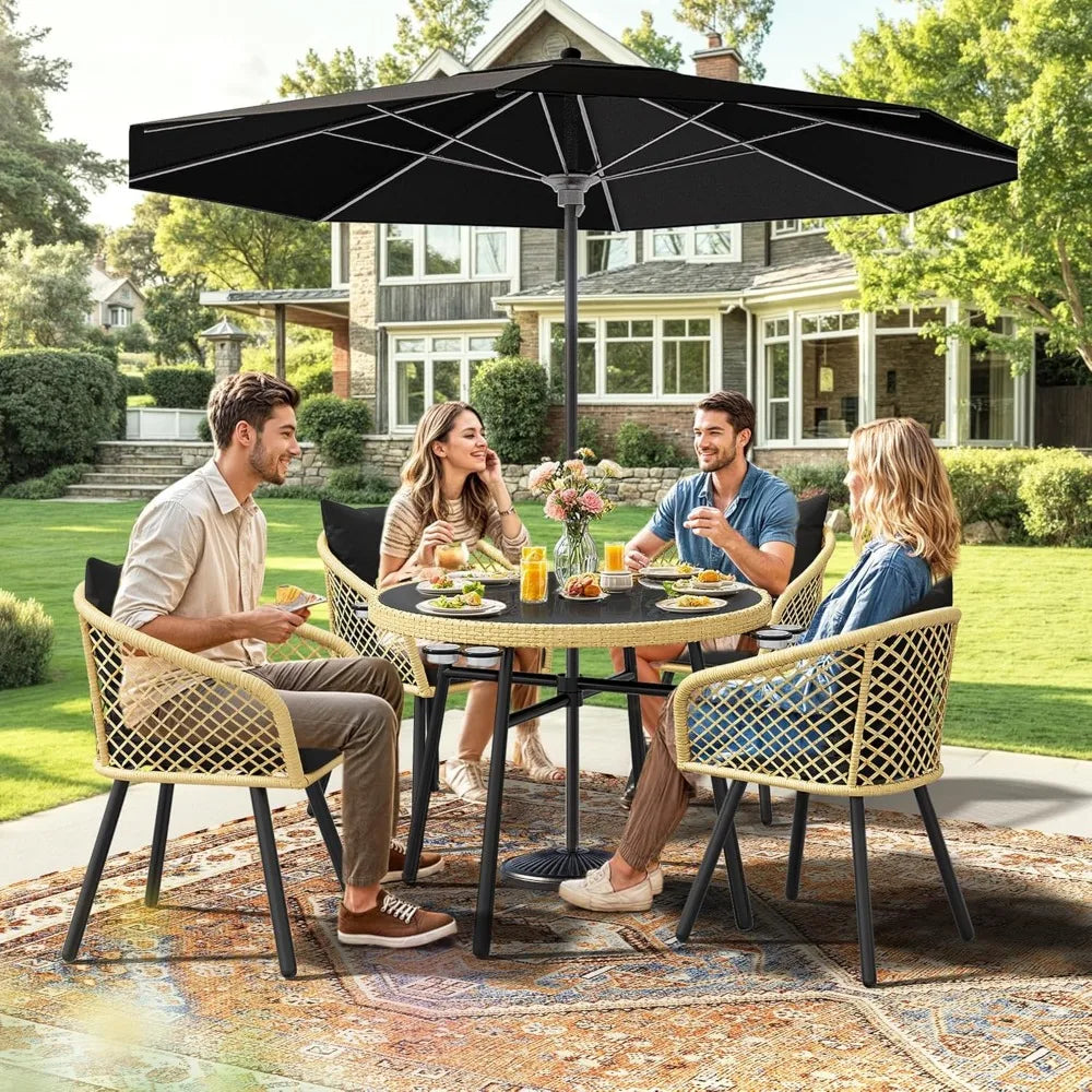 5 Piece Rattan Outdoor Dining Set For 4 With Cushions
