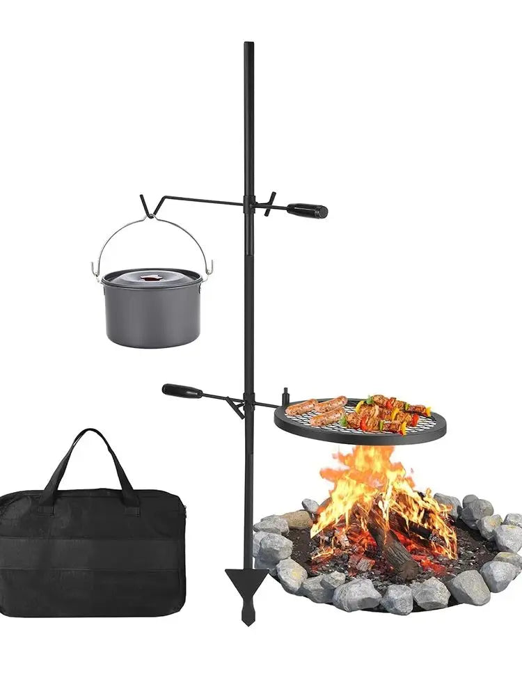 Swivel Campfire Grill With Carrying Bag Heavy Duty Steel Fire Pit Grate 360 Degree Adjustable Open Fire Grill