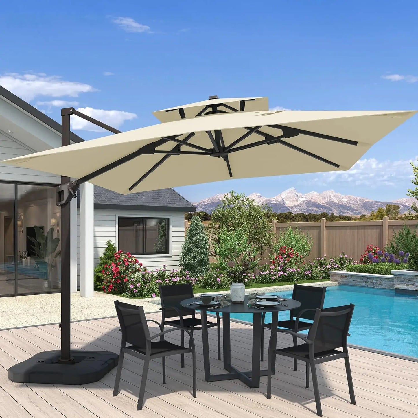 10x10 Ft Cantilever Patio Umbrella With Base Aluminum
