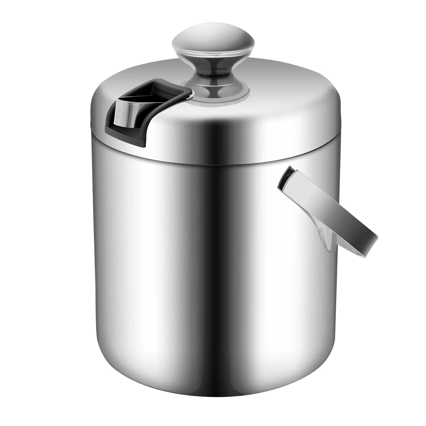1.3L Portable Double Walled Ice Bucket with Tongs Lid Stainless Steel Ice Cube Container for Wine Drinking Beer Cooler