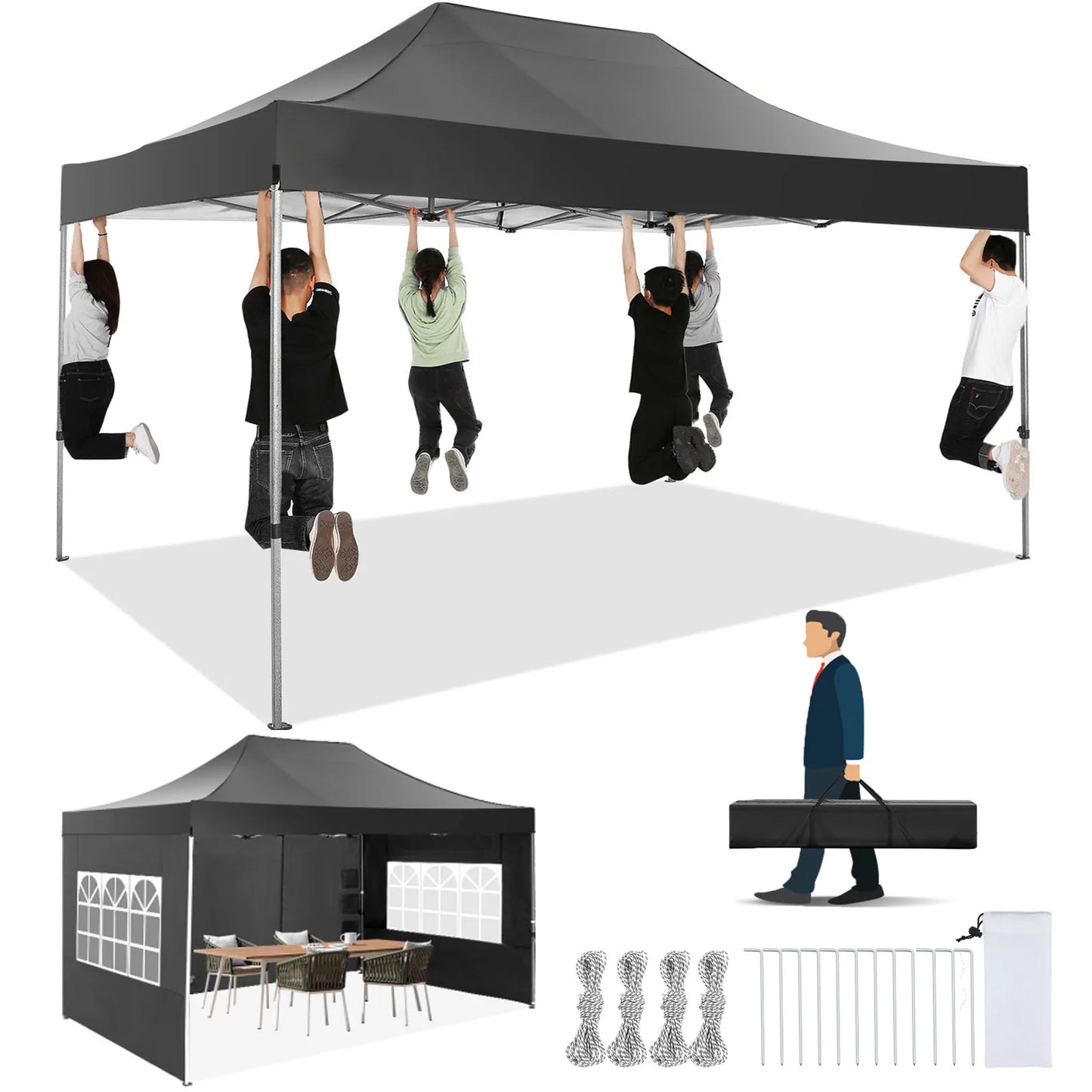 10x15 Heavy Duty Pop Up Canopy Tent With Sidewalls Plus
