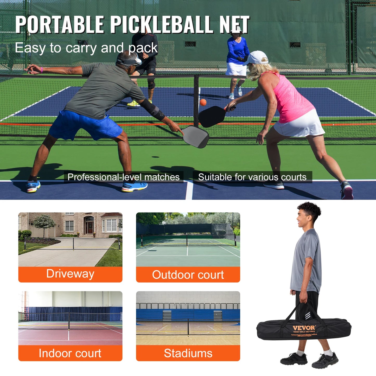 SucceBuy 22Ft Portable Pickleball Net System Full Court