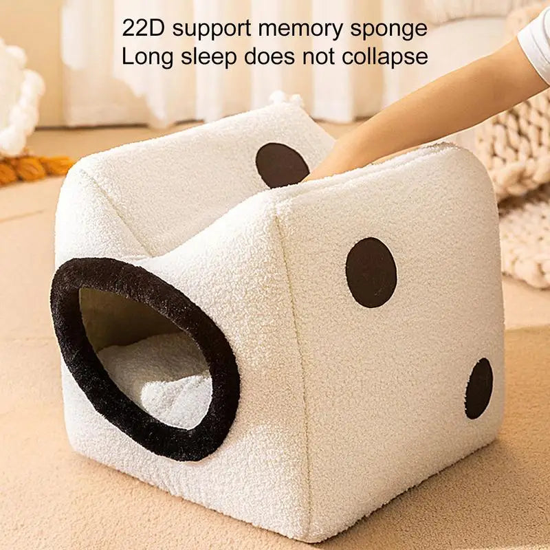 Winter Warm Dice Shape Foldable Cat Bed Cozy Kitten Lounger