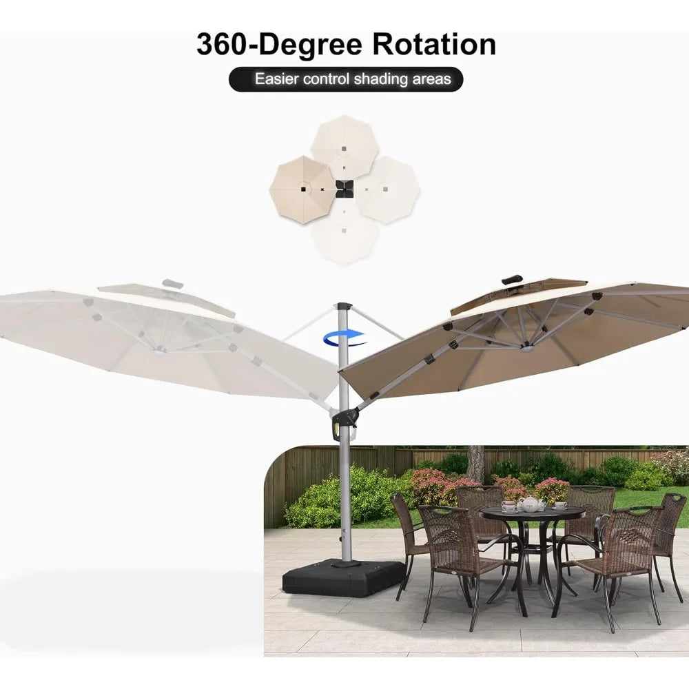 11Ft Solar Powered LED Cantilever Patio Umbrella Beige