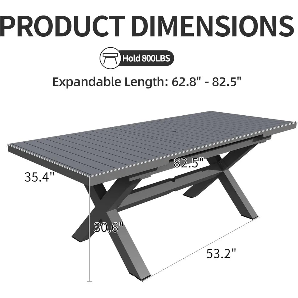 Expandable Aluminum Outdoor Dining Table For 6 To 10