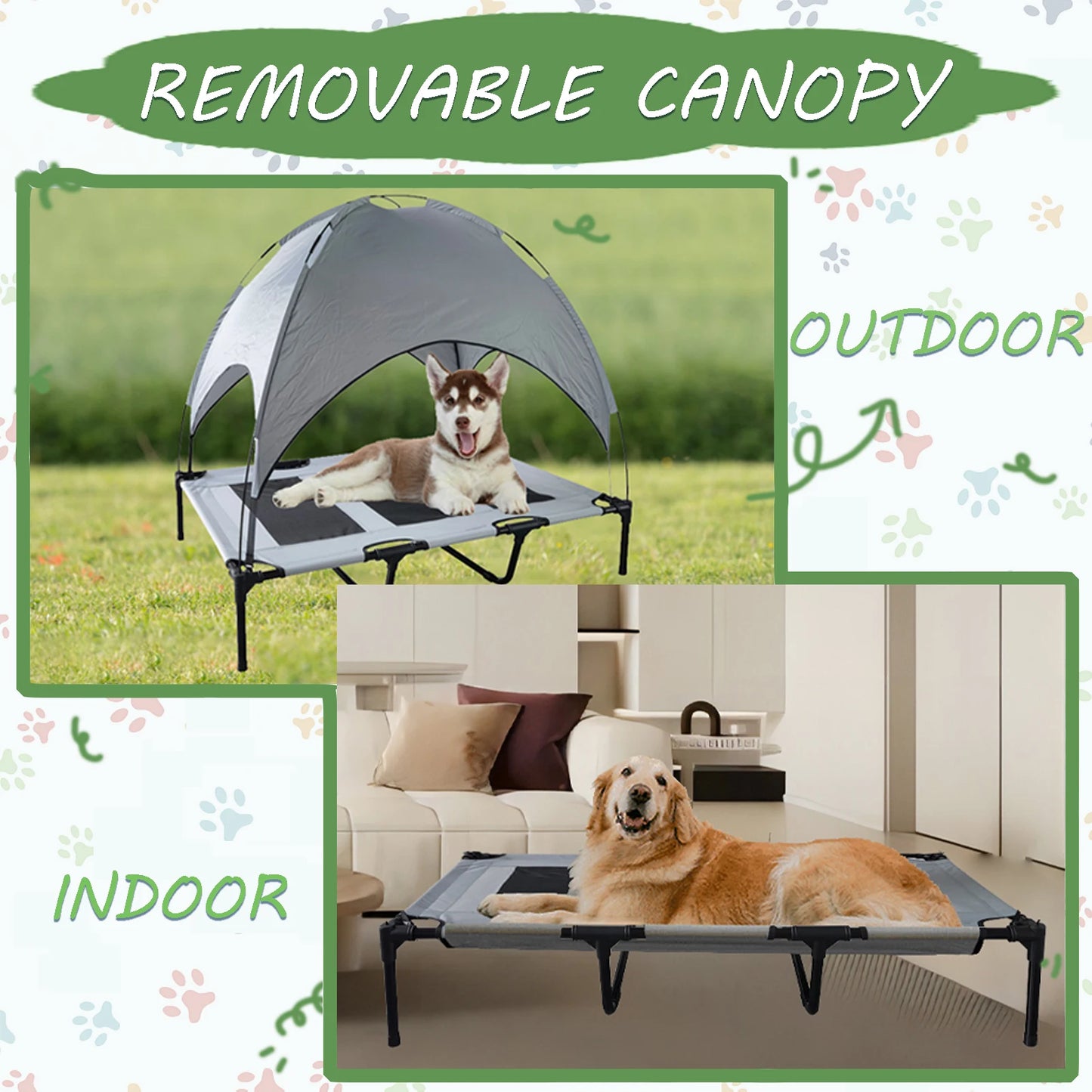 Elevated Dog Bed With Canopy Anti Slip Oxford Fabric