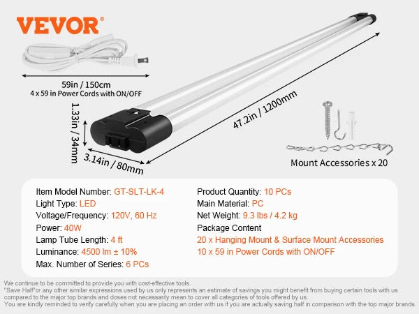 LED Linkable 4FT Shop Light 40W 4500LM Hanging Mount