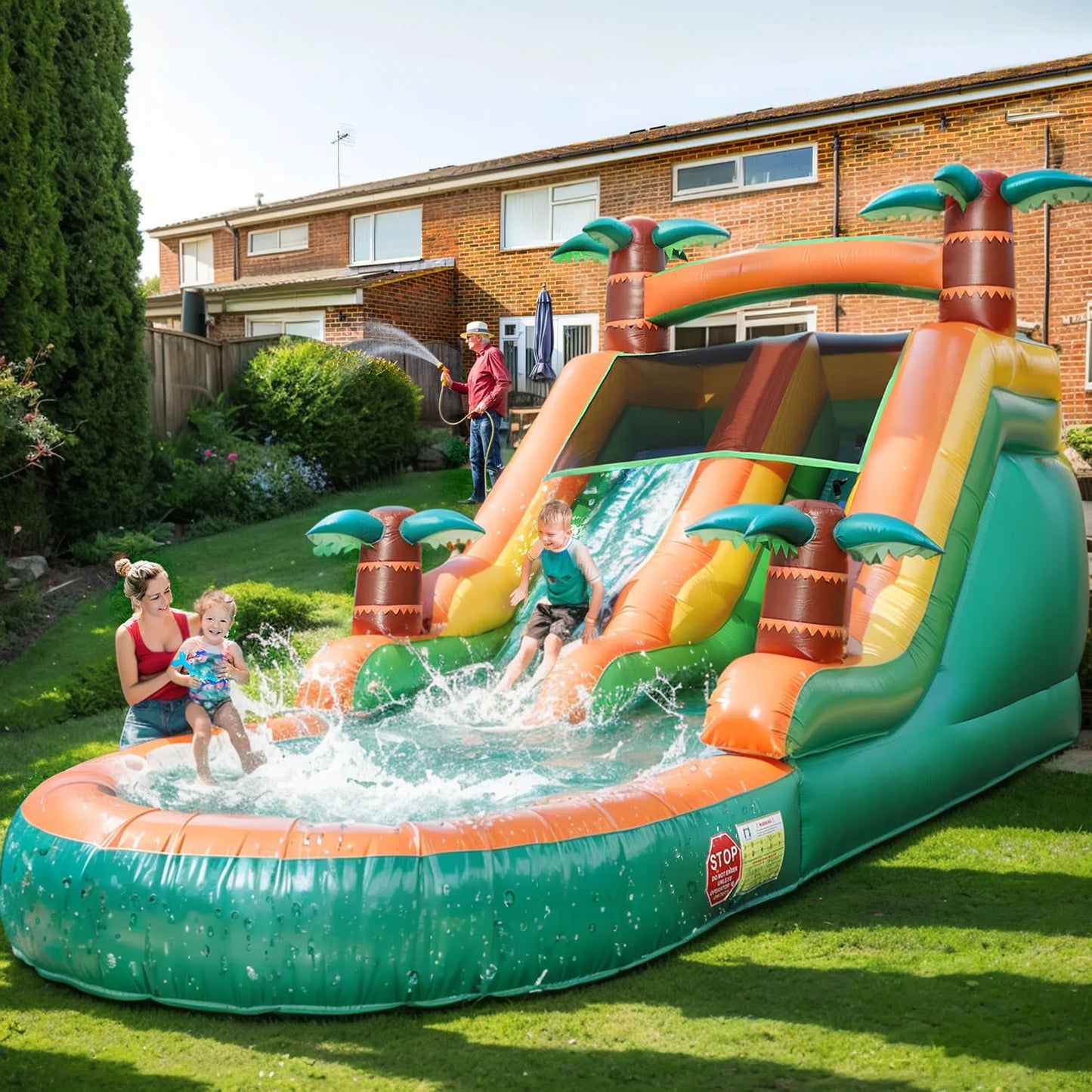 Inflatable Pool Summer Outdoor Air Bounce Water Amusement Play Equipment Inflatable Water Double Slide Bubble Ball