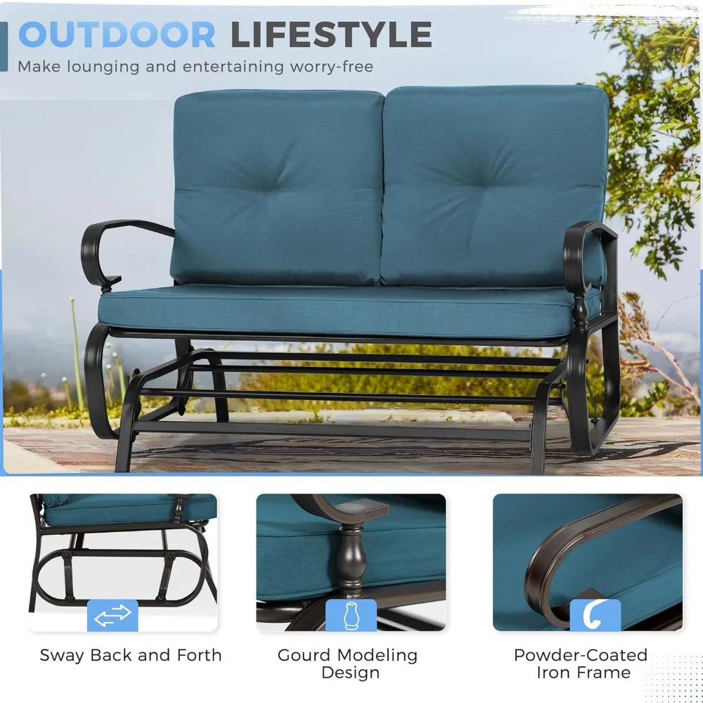 Outdoor Patio Glider Chair Rocking Bench for Two Person Wrought Iron Loveseat Seating