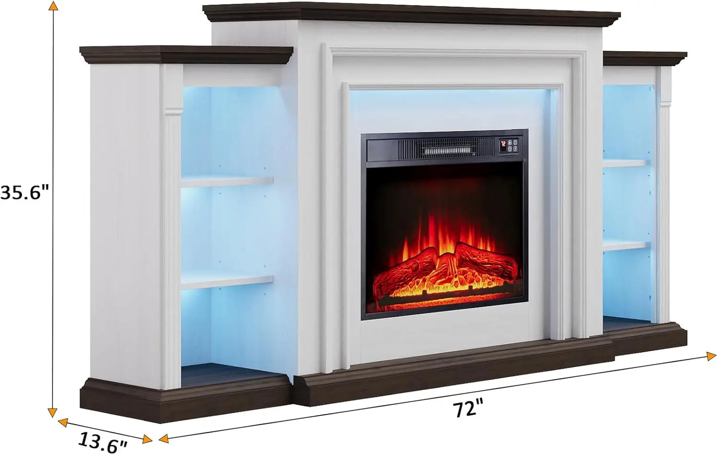 72 Inch LED Lights Electric Fireplace with Mantel Remote Control and Three Dimensional Molding for Living Room