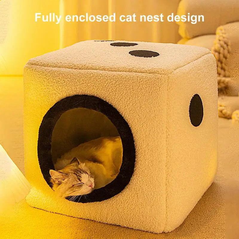 Winter Warm Dice Shape Foldable Cat Bed Cozy Kitten Lounger