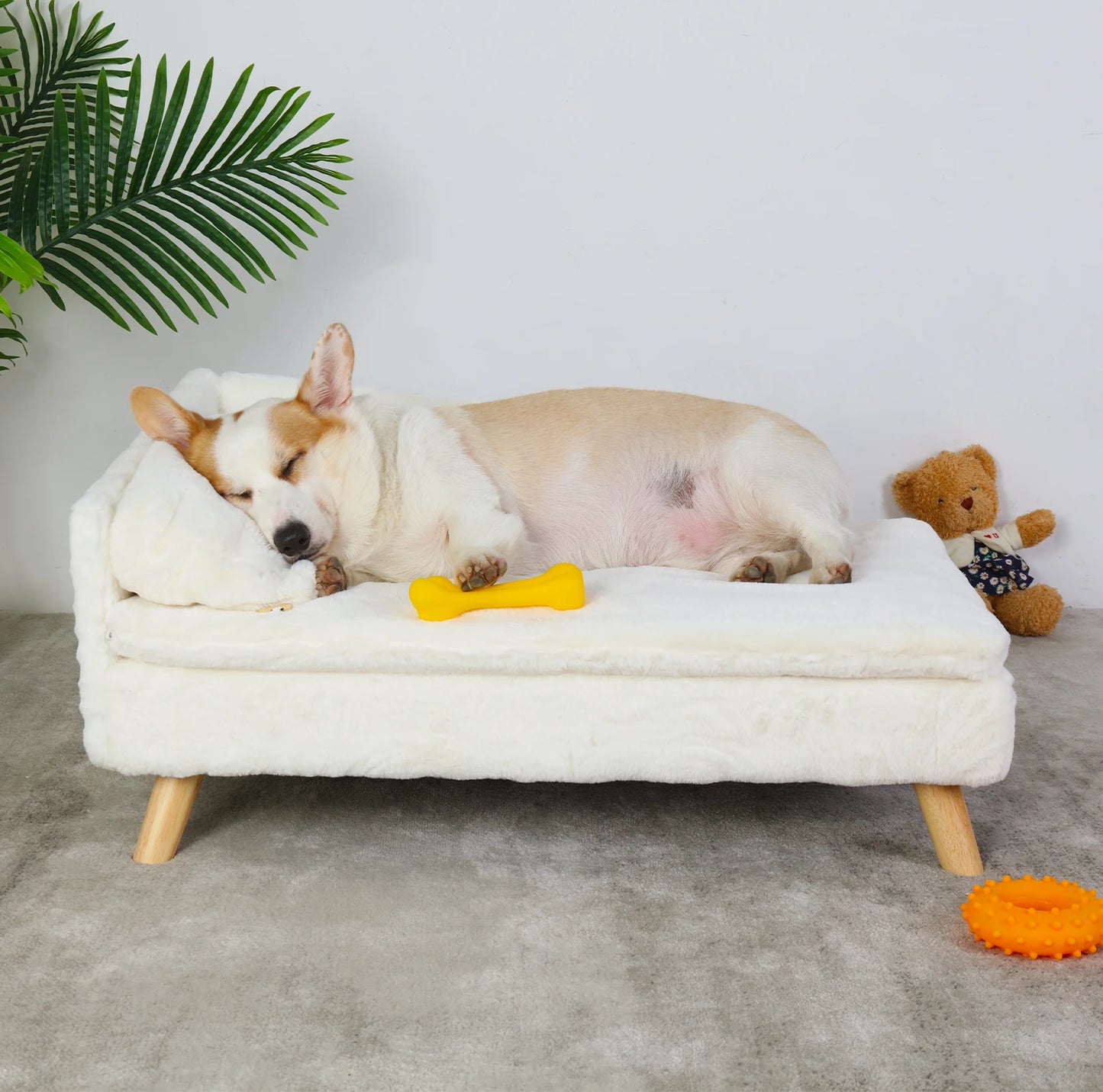 Elevated Pet Bed With Solid Wood Legs Dog Cat L Shape Sofa