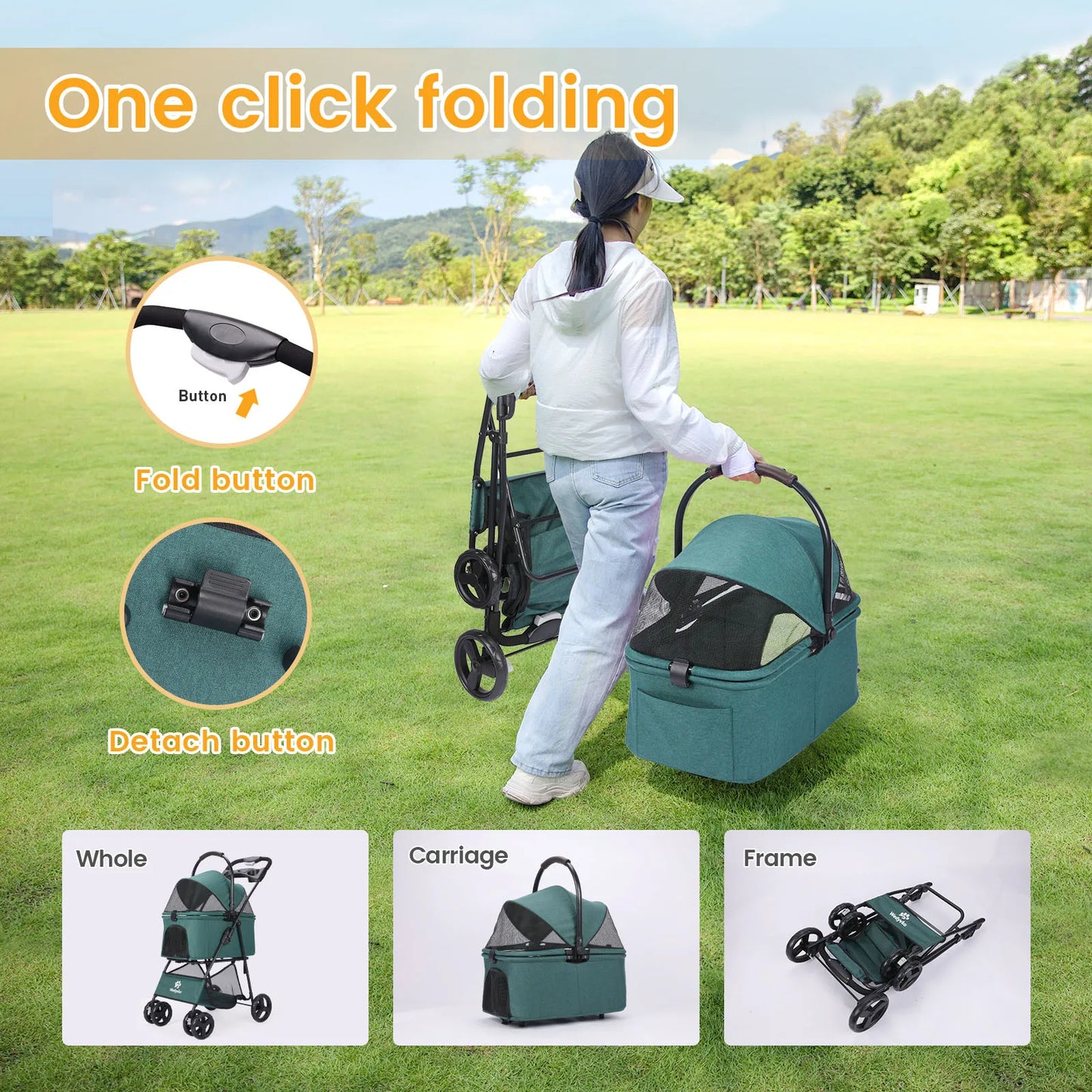 Wedyvko Portable Small Dog Stroller With Folding Basket