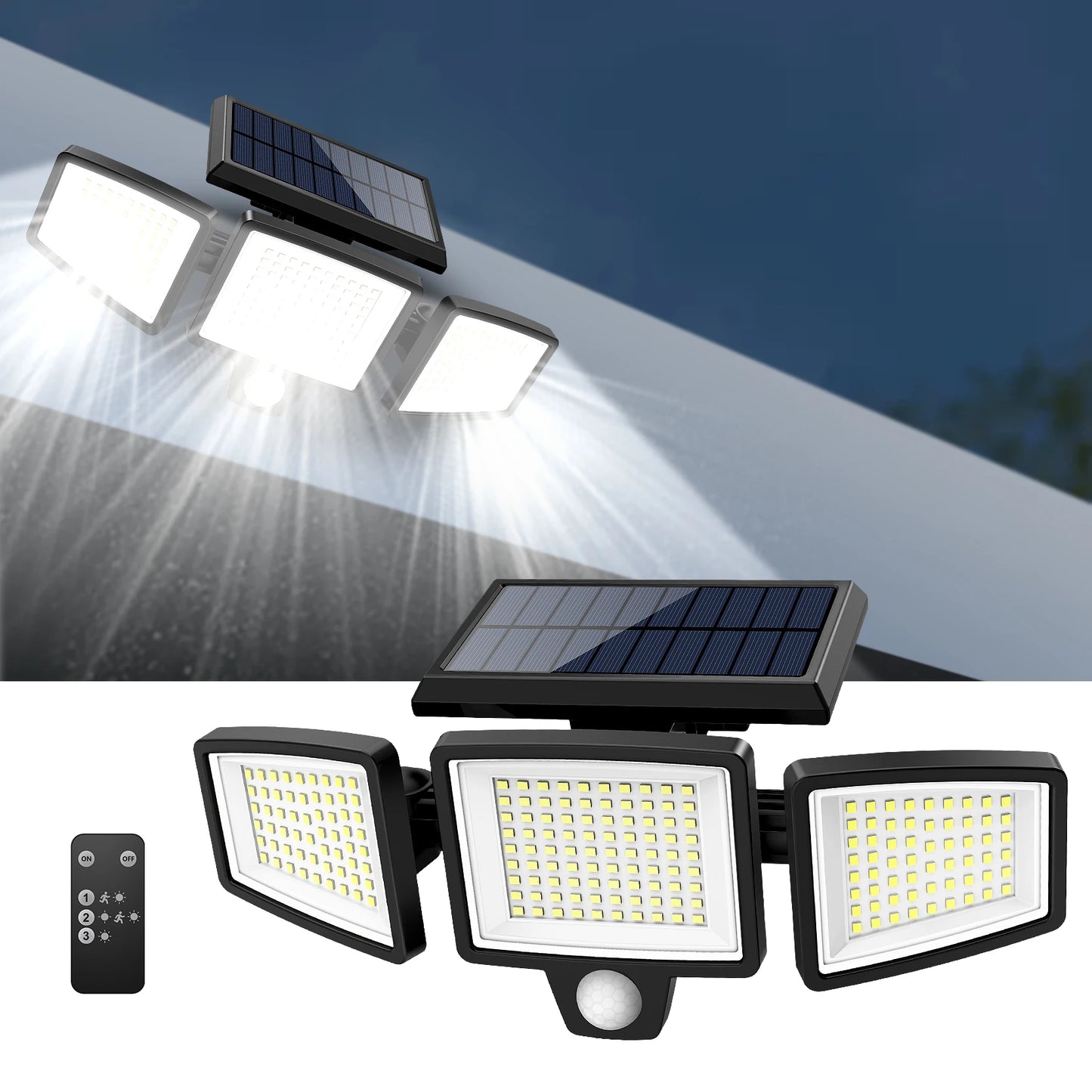 IP65 Waterproof Triple Head Solar Motion Light 210LED