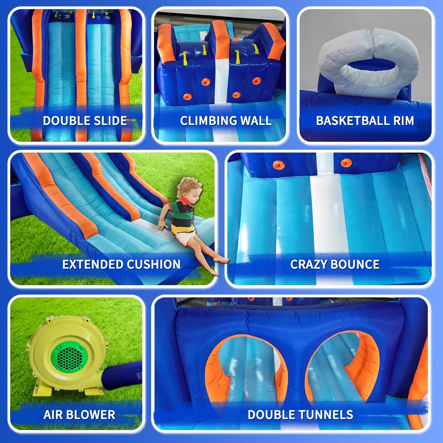Inflatable Bounce House Obstacle Course for Kids with 2 Racing Slides Spacious Jumping Area Tunnels and Climbing Walls with Blower