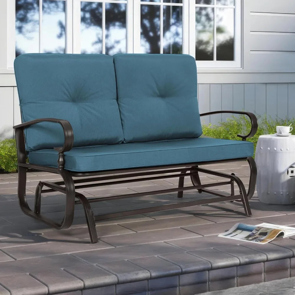 Outdoor Patio Glider Chair Rocking Bench for Two Person Wrought Iron Loveseat Seating