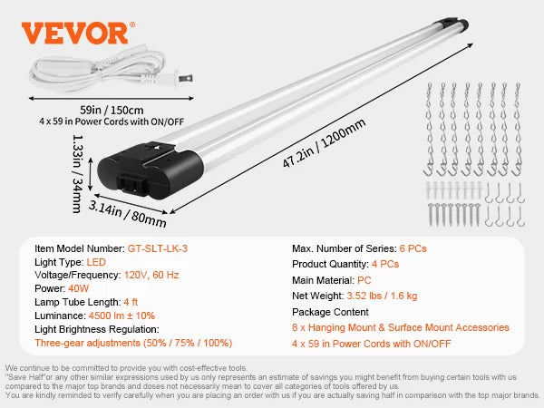 LED Linkable 4FT Shop Light 40W 4500LM Hanging Mount