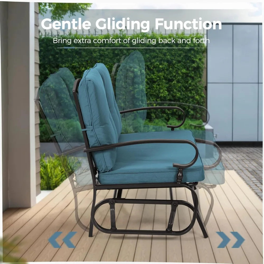 Outdoor Patio Glider Chair Rocking Bench for Two Person Wrought Iron Loveseat Seating