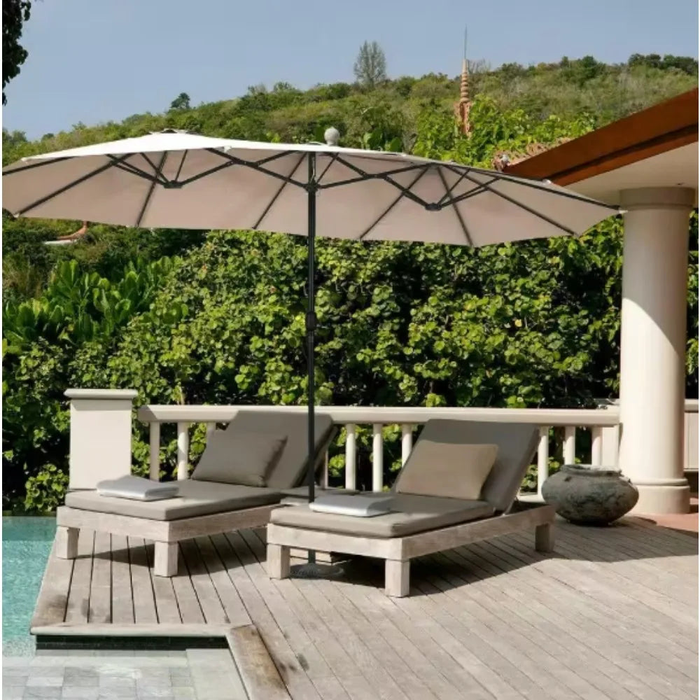 15 Ft Steel Double Twin Market Patio Umbrella With Crank