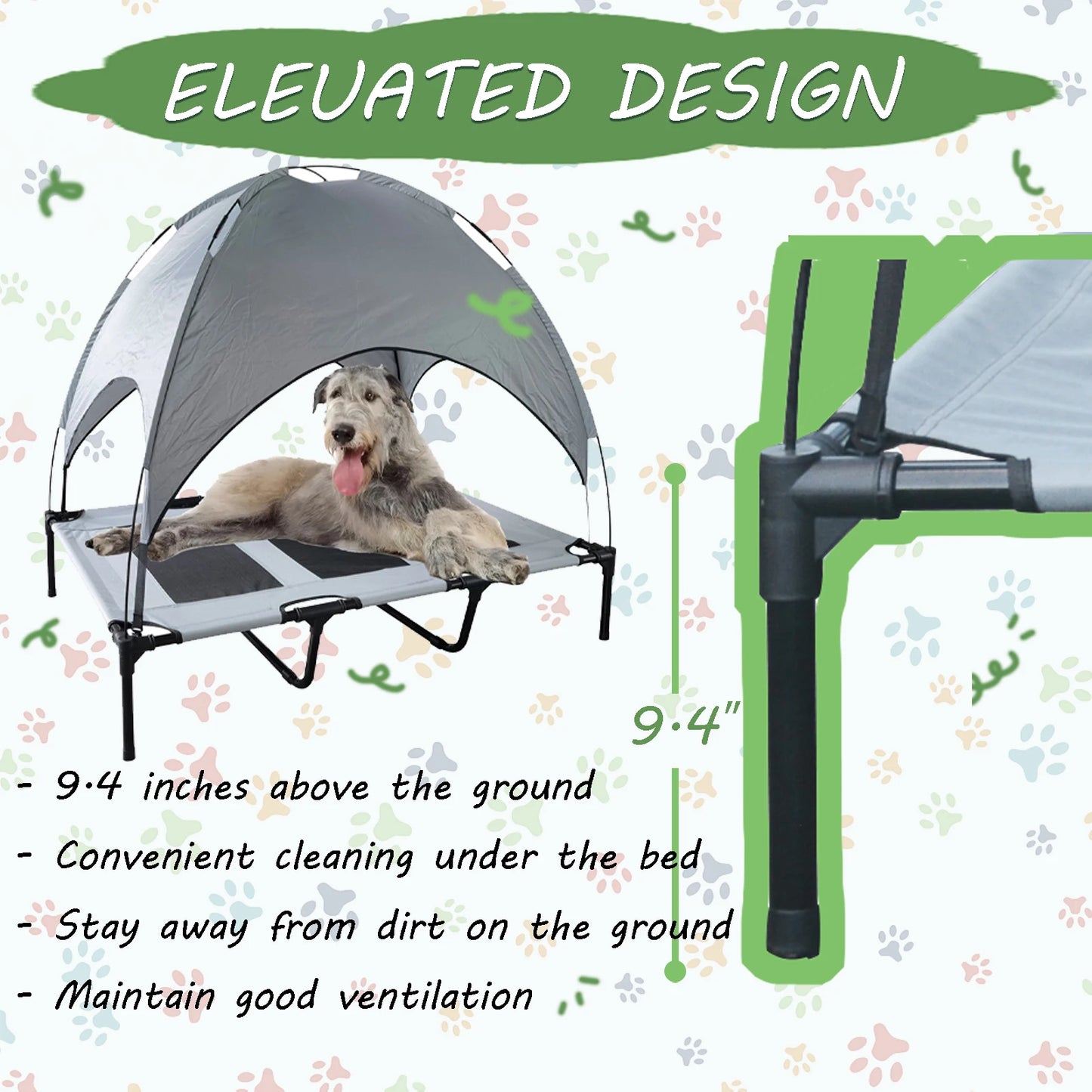 Elevated Dog Bed With Canopy Anti Slip Oxford Fabric