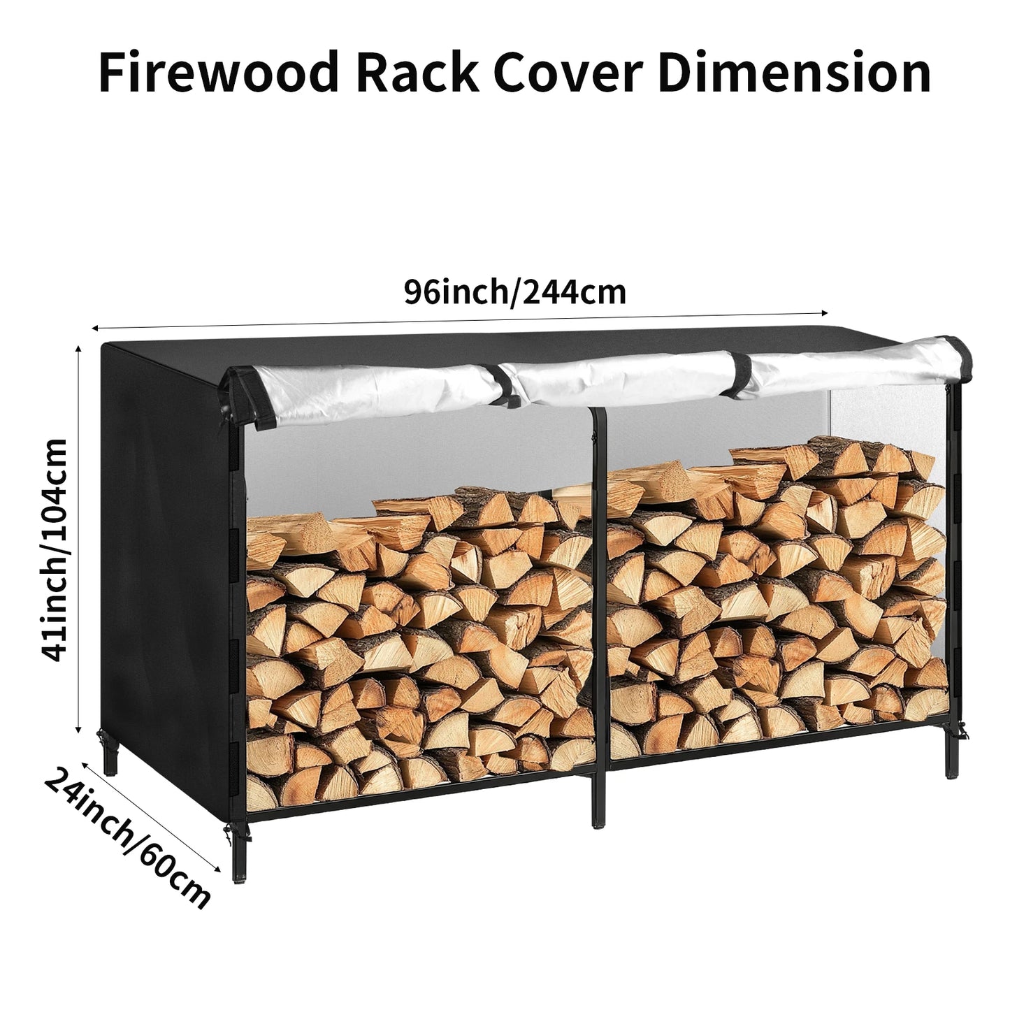 Outdoor Firewood Rack Cover Waterproof 210D Oxford Fabric Wood Log Storage Dust Cover for 4 and 8 Foot Patio Wood Holder