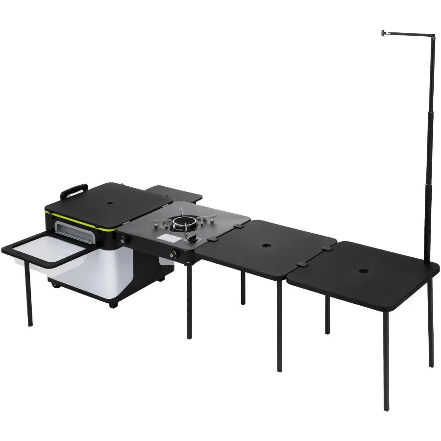 Outdoor Mobile Kitchen Portable Multifunctional Camp Box with Wheels All In One Integrated Cooking Station with Windproof Stove