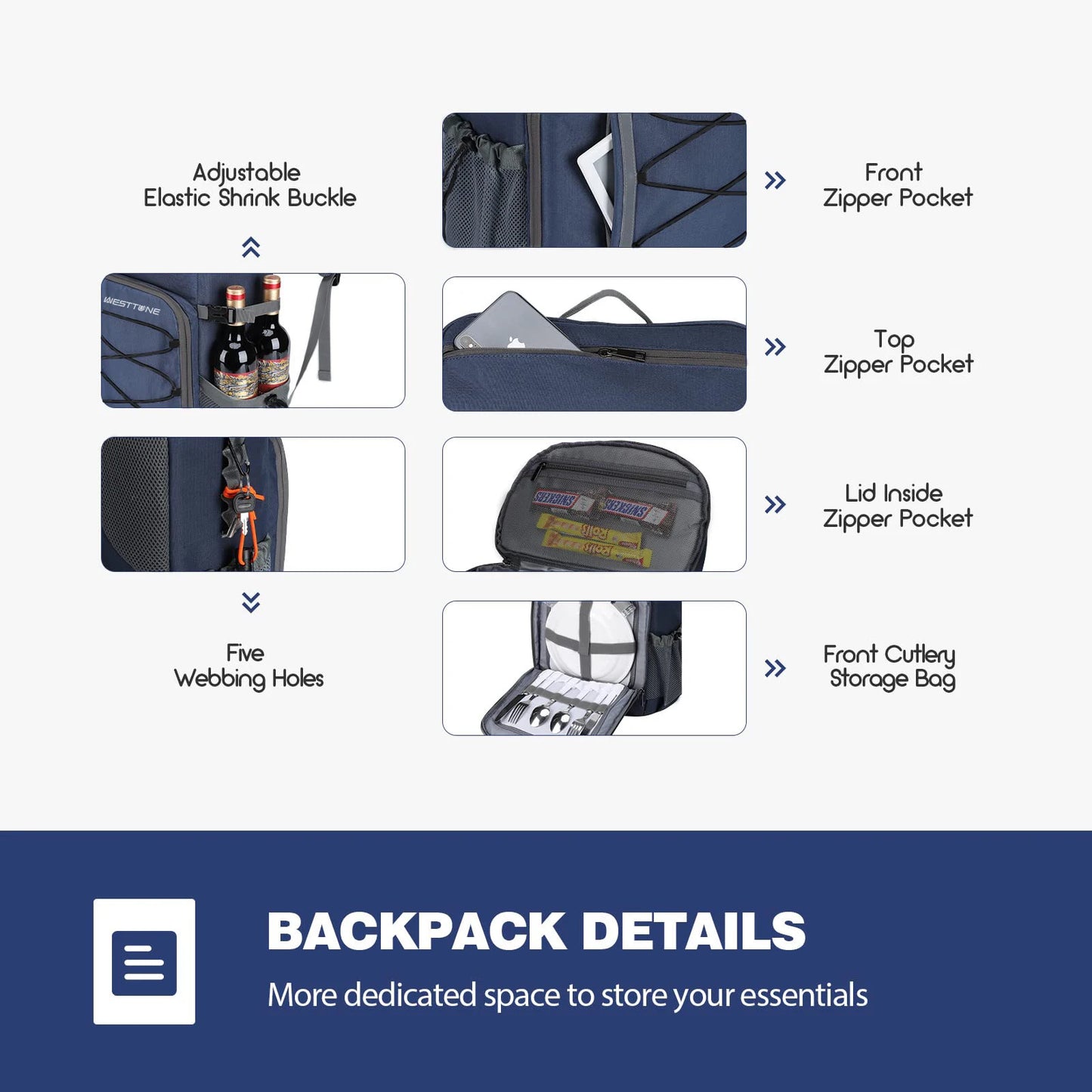 Westtune 35 Can Cooler Backpack Leakproof Insulated Soft Cooler Bag for Camping Beach Hiking Travel