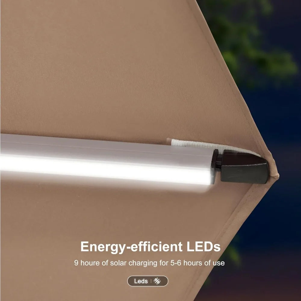 11Ft Solar Powered LED Cantilever Patio Umbrella Beige