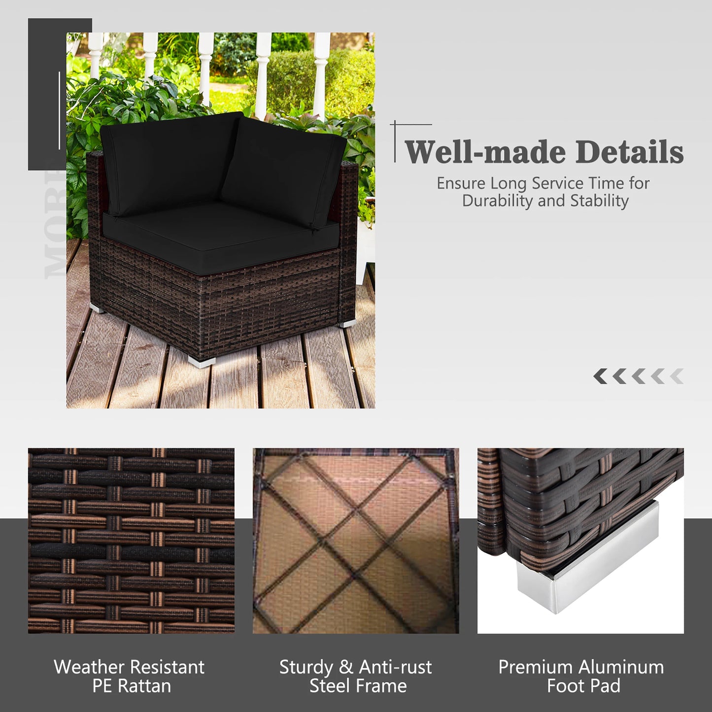7 Piece Patio Rattan Furniture Set With Fire Pit Table Glass Top And Cushions Black