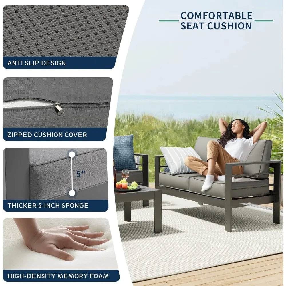 Patio Furniture Set with Fire Pit Table 6 Pcs Aluminum Outdoor Sectional Metal Modern Sofa Set