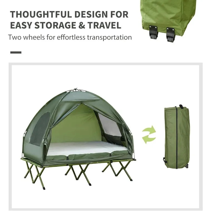 Outsunny 4 In 1 Foldable 2 Person Camping Cot Bed Tent
